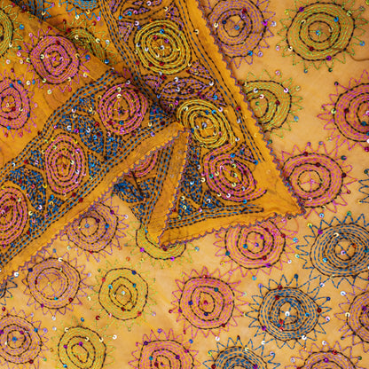 Sanskriti Vintage Yellow Pure Georgette Dupatta/Stole Hand Embroidery KanthaVeil