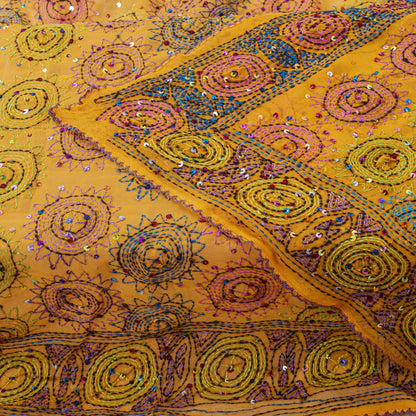 Sanskriti Vintage Yellow Pure Georgette Dupatta/Stole Hand Embroidery KanthaVeil