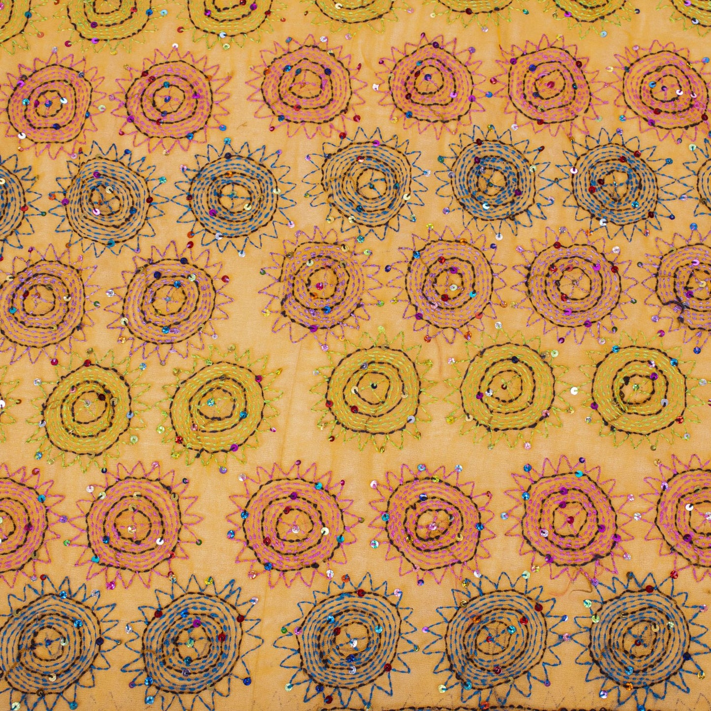 Sanskriti Vintage Yellow Pure Georgette Dupatta/Stole Hand Embroidery KanthaVeil