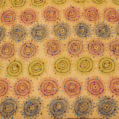 Sanskriti Vintage Yellow Pure Georgette Dupatta/Stole Hand Embroidery KanthaVeil