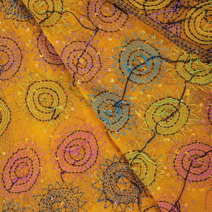 Sanskriti Vintage Yellow Pure Georgette Dupatta/Stole Hand Embroidery KanthaVeil