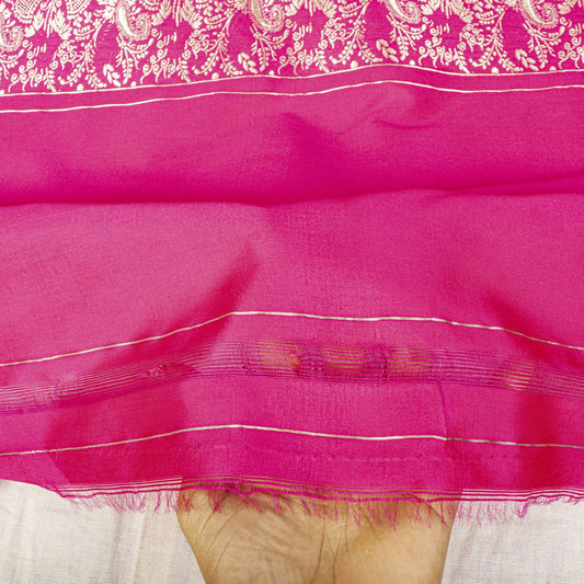 Sanskriti Vintage Pink Art Silk Dupatta/Stole Brocade Zari Hand Woven Banarasi
