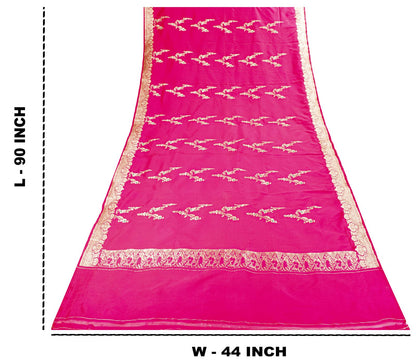 Sanskriti Vintage Pink Art Silk Dupatta/Stole Brocade Zari Hand Woven Banarasi