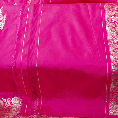 Sanskriti Vintage Pink Art Silk Dupatta/Stole Brocade Zari Hand Woven Banarasi