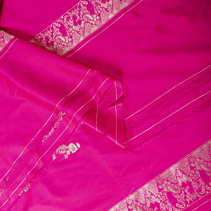 Sanskriti Vintage Pink Art Silk Dupatta/Stole Brocade Zari Hand Woven Banarasi