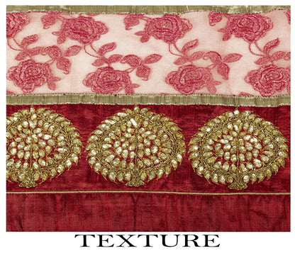 Sanskriti Vintage White-Red Net Dupatta/Stole Hand Embroidery Premium Dabka Veil