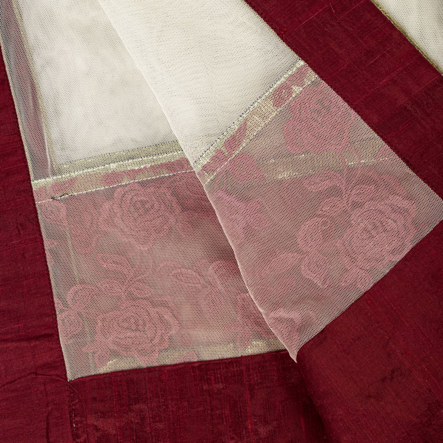 Sanskriti Vintage White-Red Net Dupatta/Stole Hand Embroidery Premium Dabka Veil