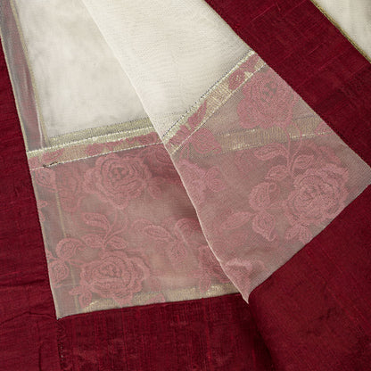 Sanskriti Vintage White-Red Net Dupatta/Stole Hand Embroidery Premium Dabka Veil