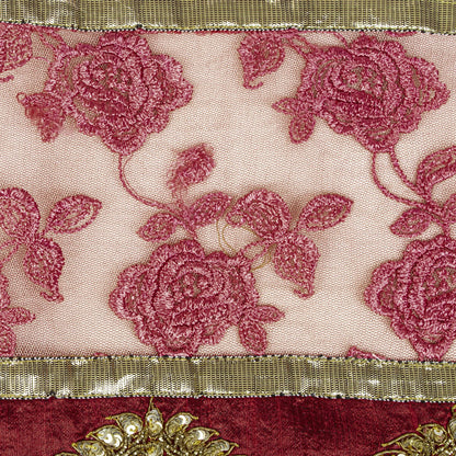 Sanskriti Vintage White-Red Net Dupatta/Stole Hand Embroidery Premium Dabka Veil