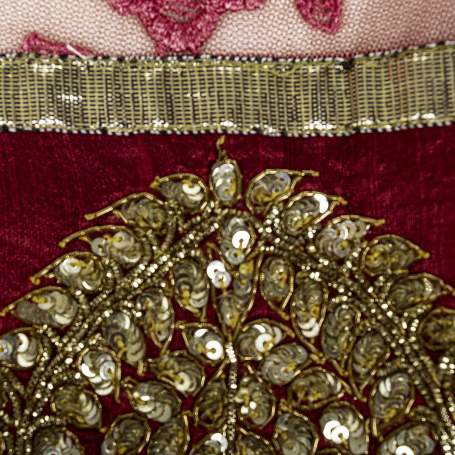 Sanskriti Vintage White-Red Net Dupatta/Stole Hand Embroidery Premium Dabka Veil