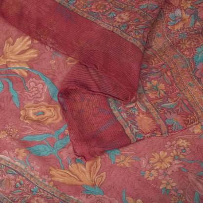 Sanskriti Vintage Pink Pure Georgette Dupatta/Stole Floral Printed Indian Veil