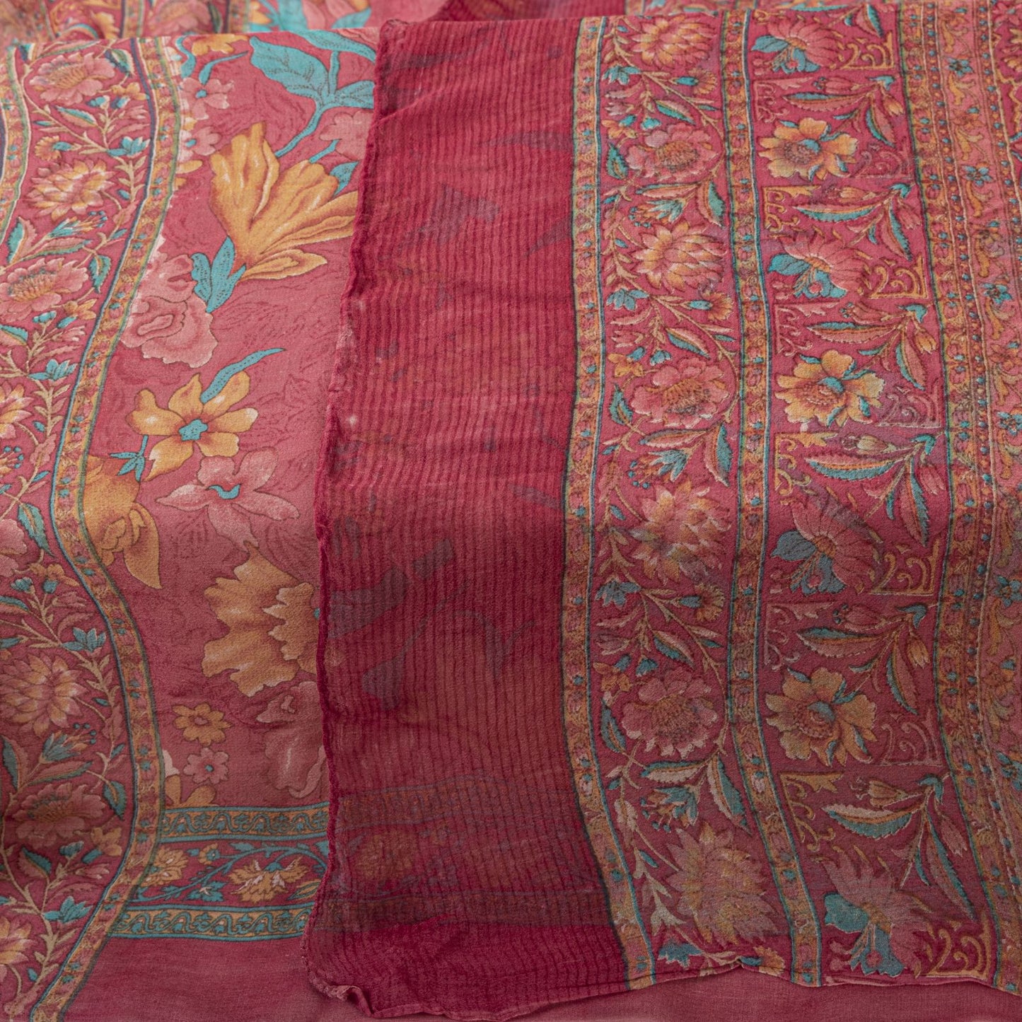 Sanskriti Vintage Pink Pure Georgette Dupatta/Stole Floral Printed Indian Veil