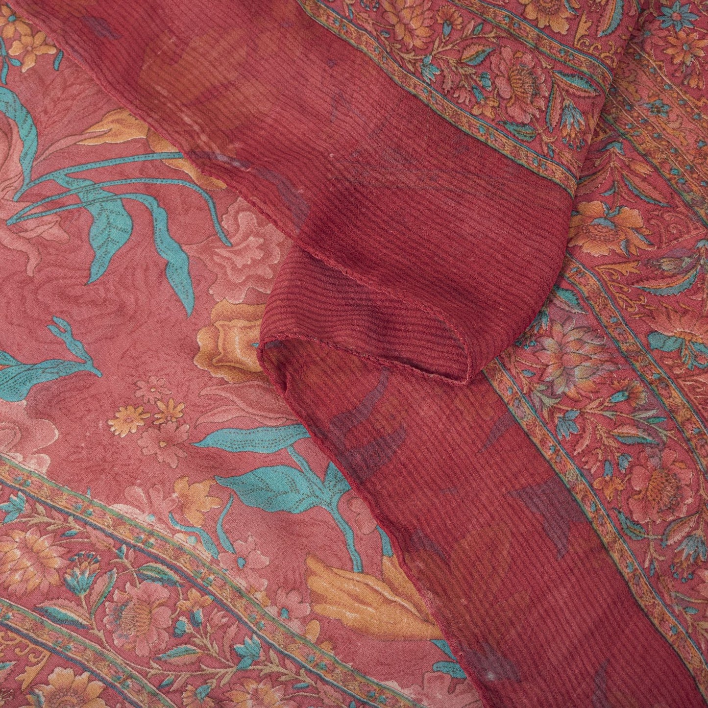 Sanskriti Vintage Pink Pure Georgette Dupatta/Stole Floral Printed Indian Veil
