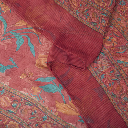 Sanskriti Vintage Pink Pure Georgette Dupatta/Stole Floral Printed Indian Veil