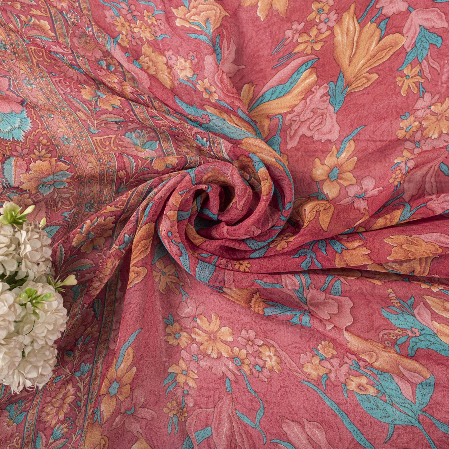 Sanskriti Vintage Pink Pure Georgette Dupatta/Stole Floral Printed Indian Veil