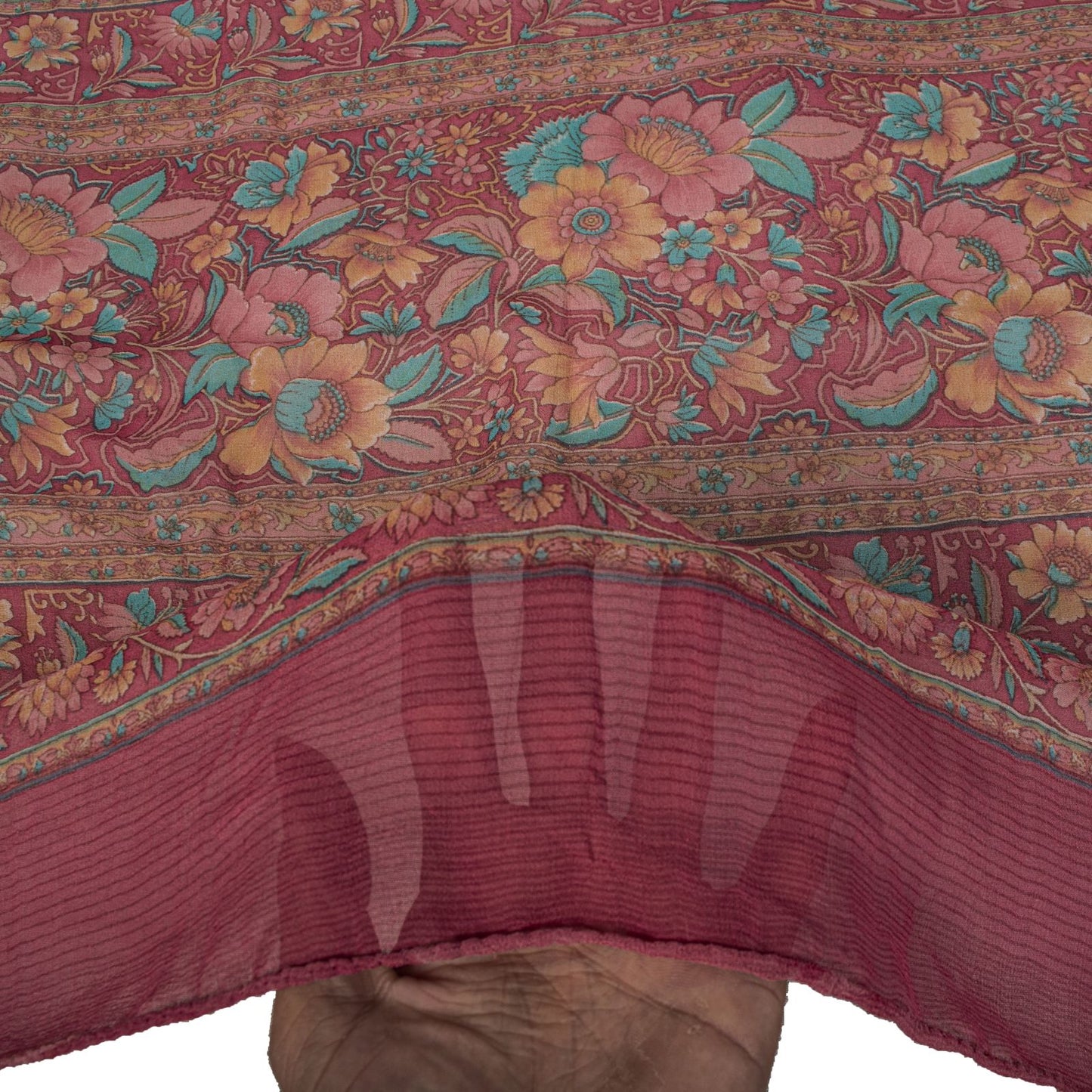 Sanskriti Vintage Pink Pure Georgette Dupatta/Stole Floral Printed Indian Veil