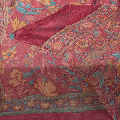 Sanskriti Vintage Pink Pure Georgette Dupatta/Stole Floral Printed Indian Veil