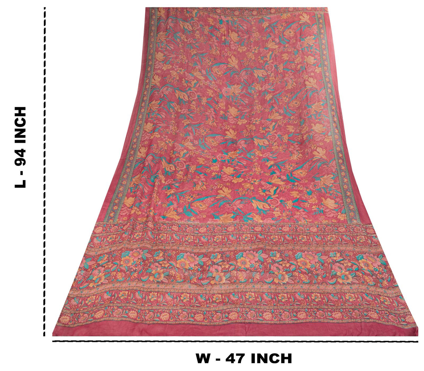 Sanskriti Vintage Pink Pure Georgette Dupatta/Stole Floral Printed Indian Veil