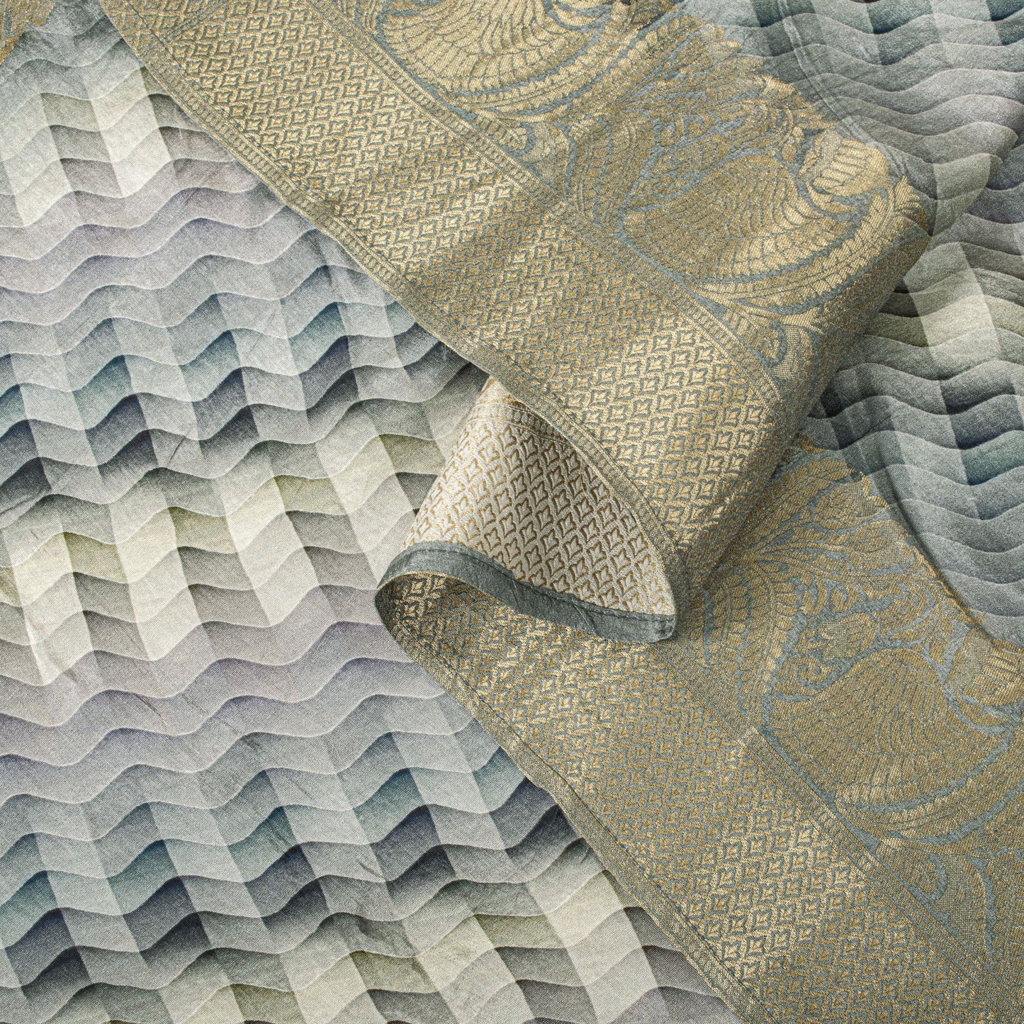 Sanskriti Vintage Gray Pure Silk Dupatta/Stole Zari Woven-Gradient Effect Print
