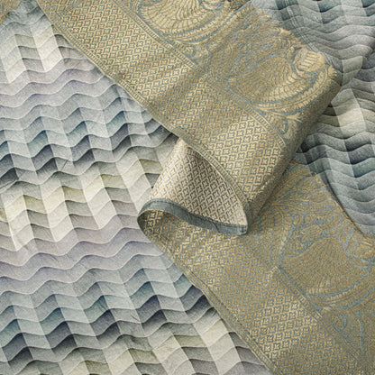 Sanskriti Vintage Gray Pure Silk Dupatta/Stole Zari Woven-Gradient Effect Print