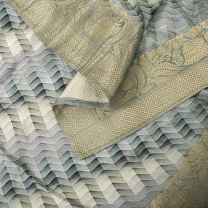 Sanskriti Vintage Gray Pure Silk Dupatta/Stole Zari Woven-Gradient Effect Print