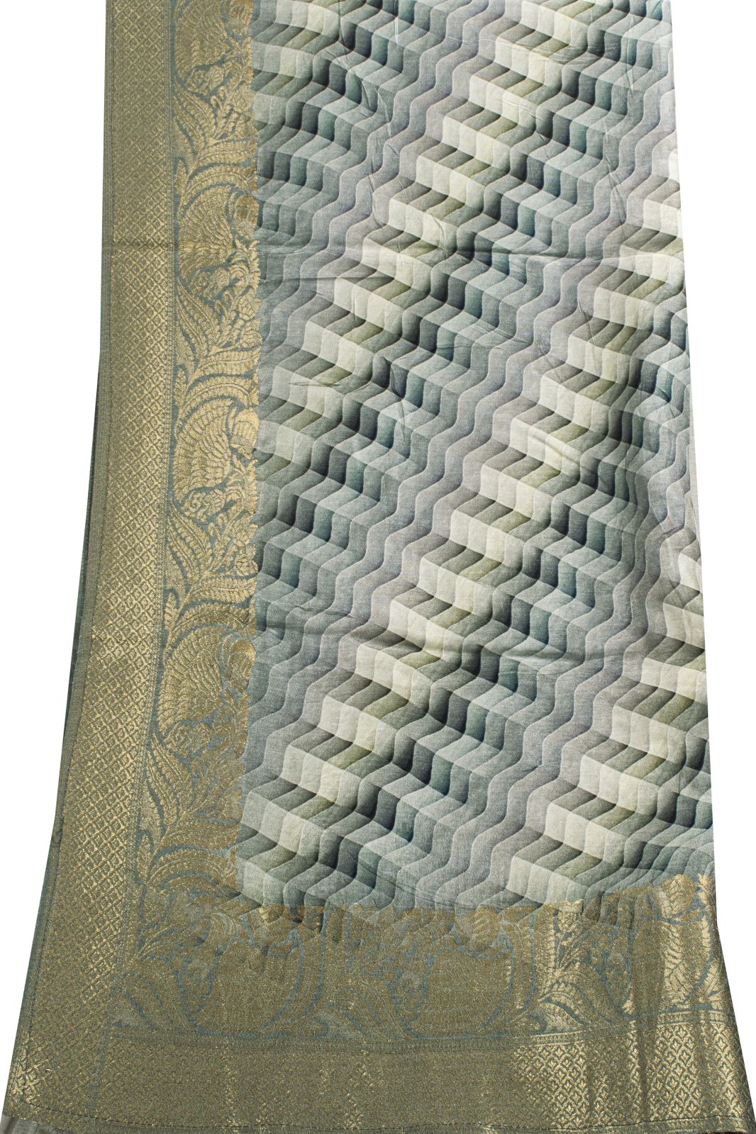 Sanskriti Vintage Gray Pure Silk Dupatta/Stole Zari Woven-Gradient Effect Print