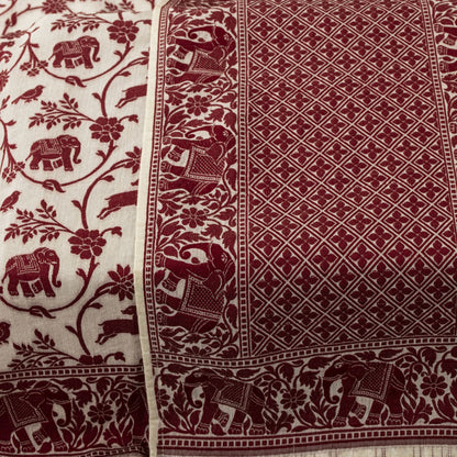 Sanskriti Vintage White Blend Cotton Dupatta/Stole Banarasi Shikargah Brocade