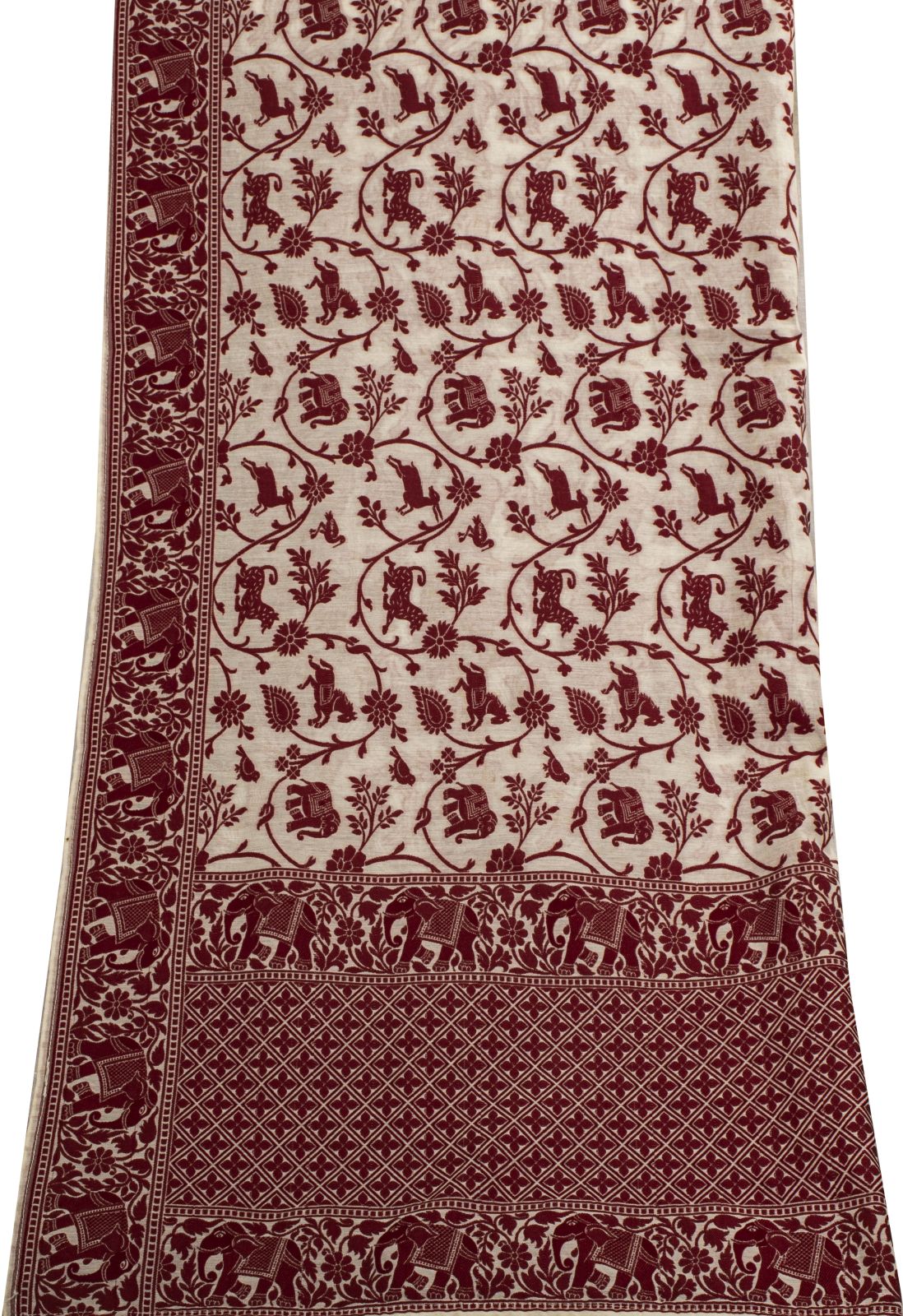 Sanskriti Vintage White Blend Cotton Dupatta/Stole Banarasi Shikargah Brocade