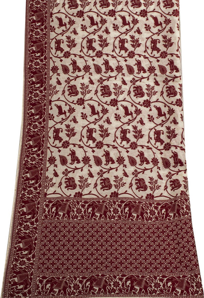Sanskriti Vintage White Blend Cotton Dupatta/Stole Banarasi Shikargah Brocade