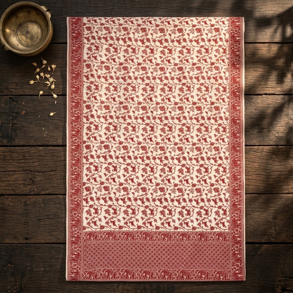 Sanskriti Vintage White Blend Cotton Dupatta/Stole Banarasi Shikargah Brocade