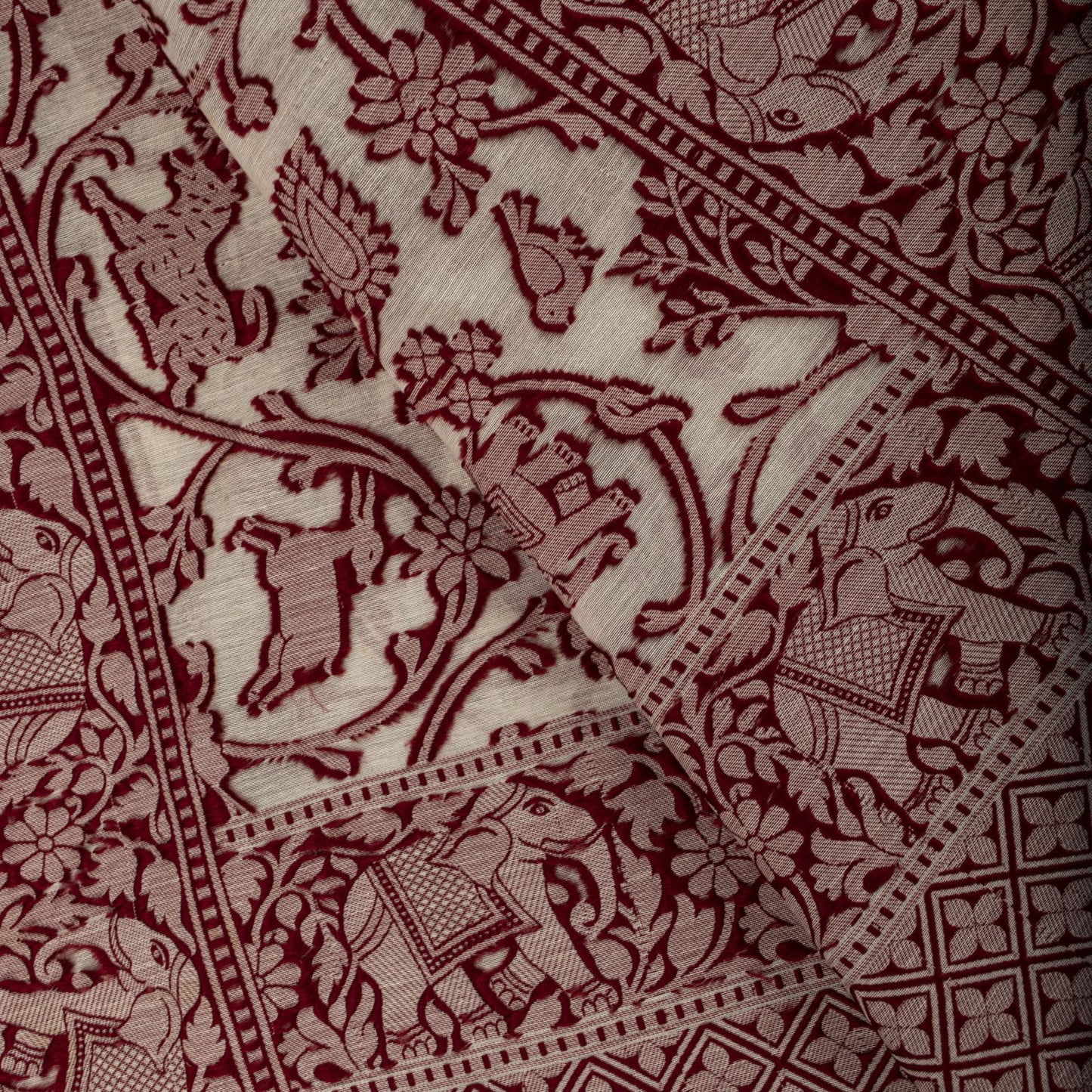 Sanskriti Vintage White Blend Cotton Dupatta/Stole Banarasi Shikargah Brocade