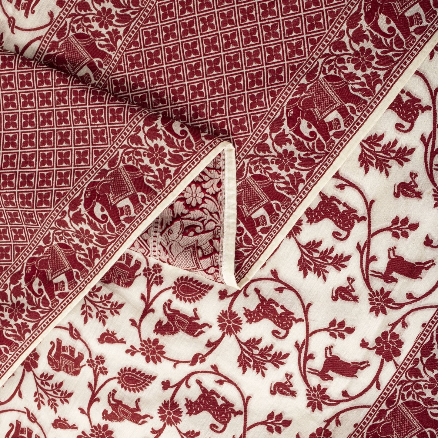 Sanskriti Vintage White Blend Cotton Dupatta/Stole Banarasi Shikargah Brocade