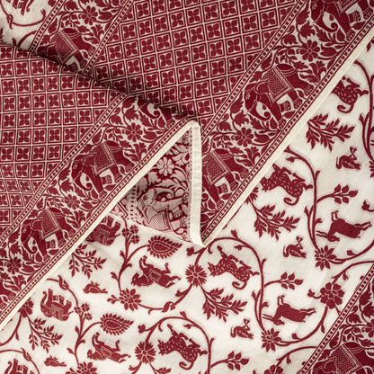 Sanskriti Vintage White Blend Cotton Dupatta/Stole Banarasi Shikargah Brocade