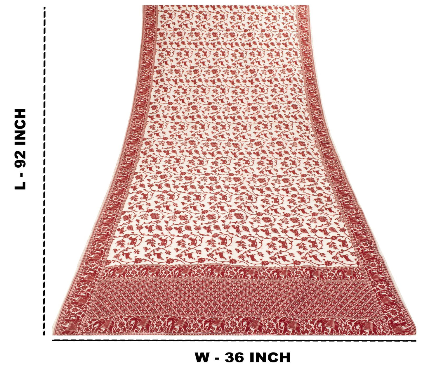 Sanskriti Vintage White Blend Cotton Dupatta/Stole Banarasi Shikargah Brocade
