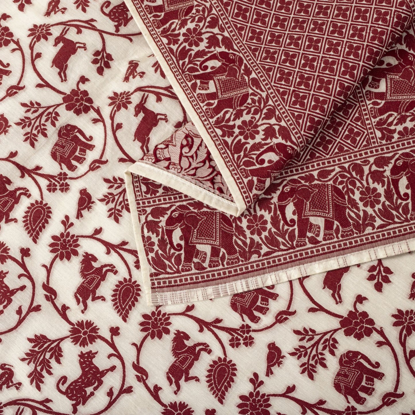 Sanskriti Vintage White Blend Cotton Dupatta/Stole Banarasi Shikargah Brocade