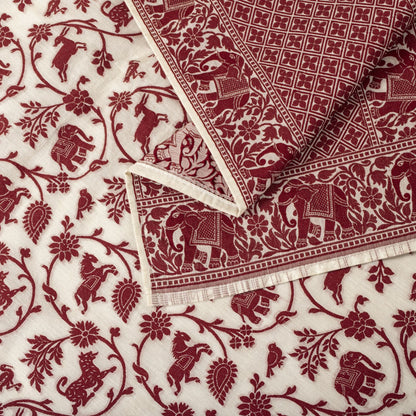 Sanskriti Vintage White Blend Cotton Dupatta/Stole Banarasi Shikargah Brocade