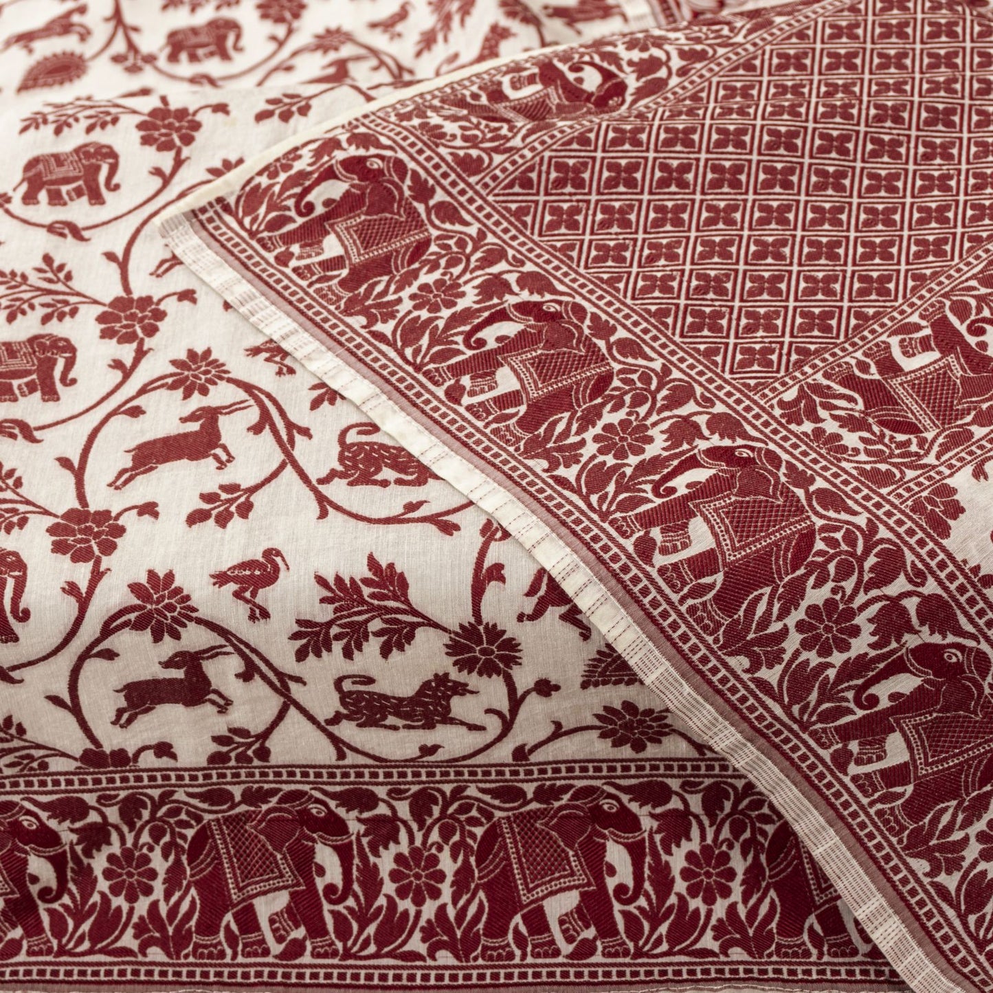 Sanskriti Vintage White Blend Cotton Dupatta/Stole Banarasi Shikargah Brocade