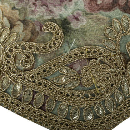 Sanskriti Vintage Green Pure Organza Dupatta/Stole Digital Print-GotaBorder Veil