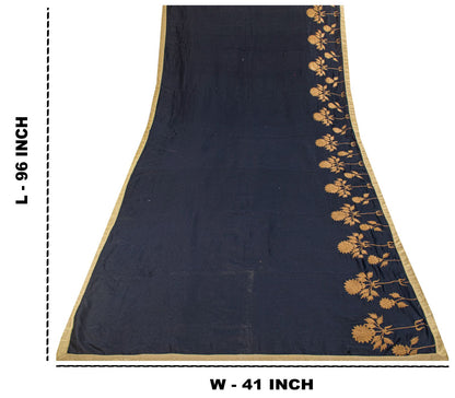 Sanskriti Vintage Blue Cotton Silk Dupatta/Stole Embroidered-Solid Premium Veil