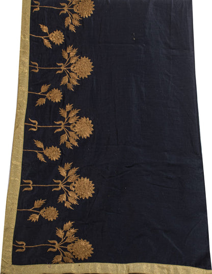 Sanskriti Vintage Blue Cotton Silk Dupatta/Stole Embroidered-Solid Premium Veil