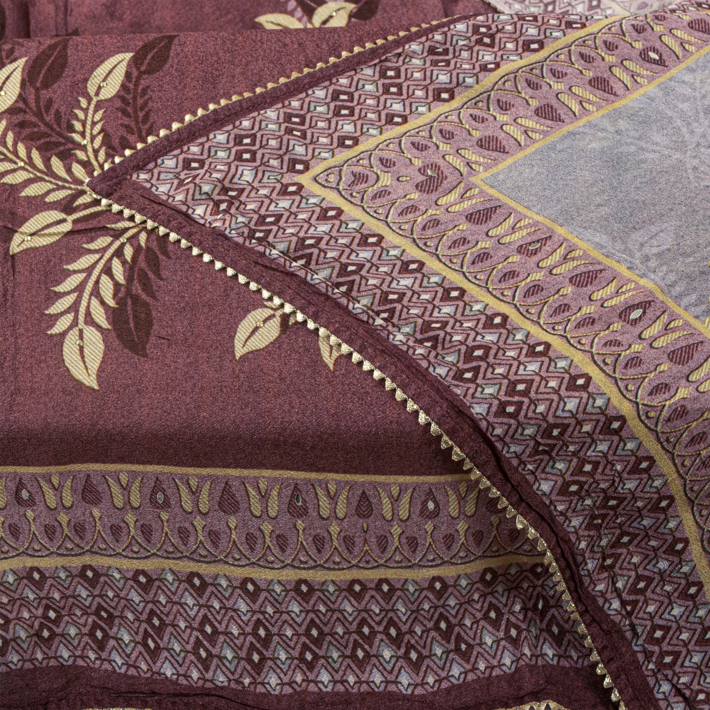 Sanskriti Vintage Brown Georgette Silk Dupatta/Stole Floral Printed Indian Veil