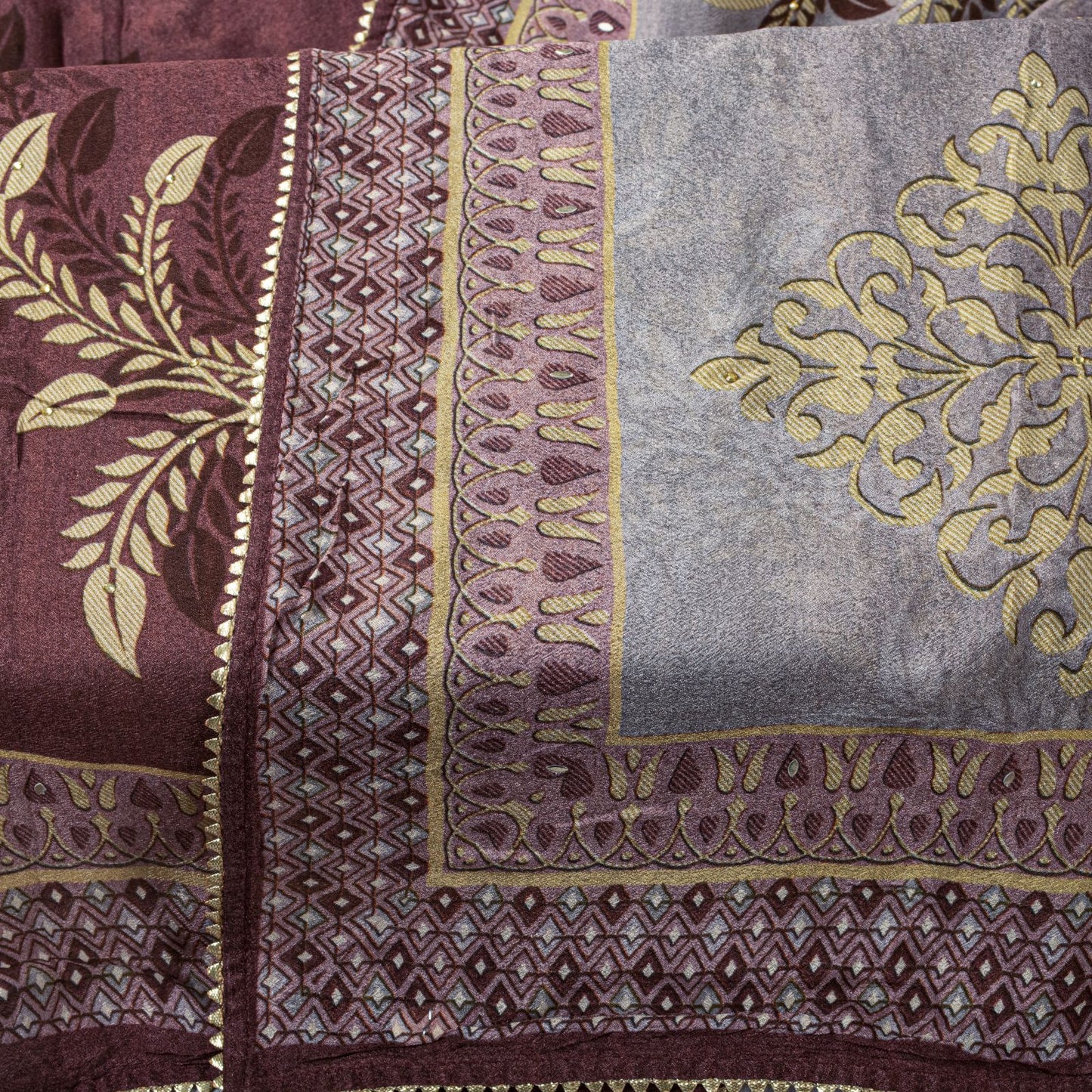 Sanskriti Vintage Brown Georgette Silk Dupatta/Stole Floral Printed Indian Veil