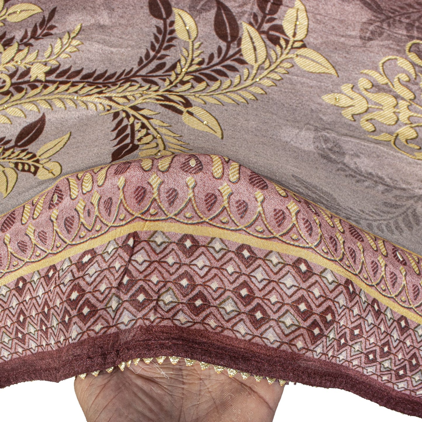 Sanskriti Vintage Brown Georgette Silk Dupatta/Stole Floral Printed Indian Veil