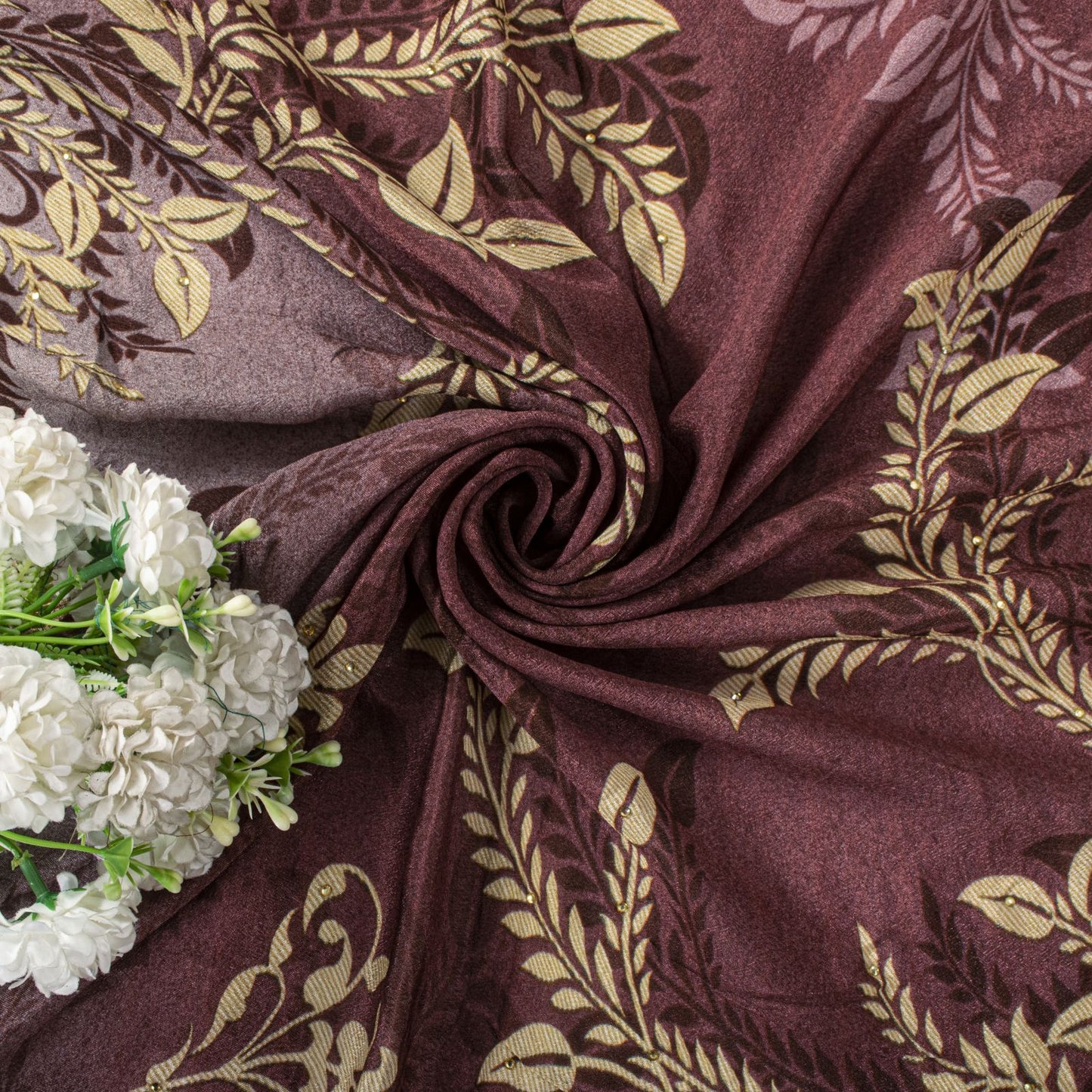 Sanskriti Vintage Brown Georgette Silk Dupatta/Stole Floral Printed Indian Veil