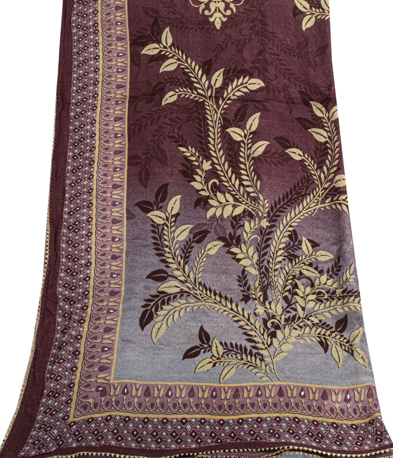 Sanskriti Vintage Brown Georgette Silk Dupatta/Stole Floral Printed Indian Veil