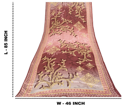 Sanskriti Vintage Brown Georgette Silk Dupatta/Stole Floral Printed Indian Veil