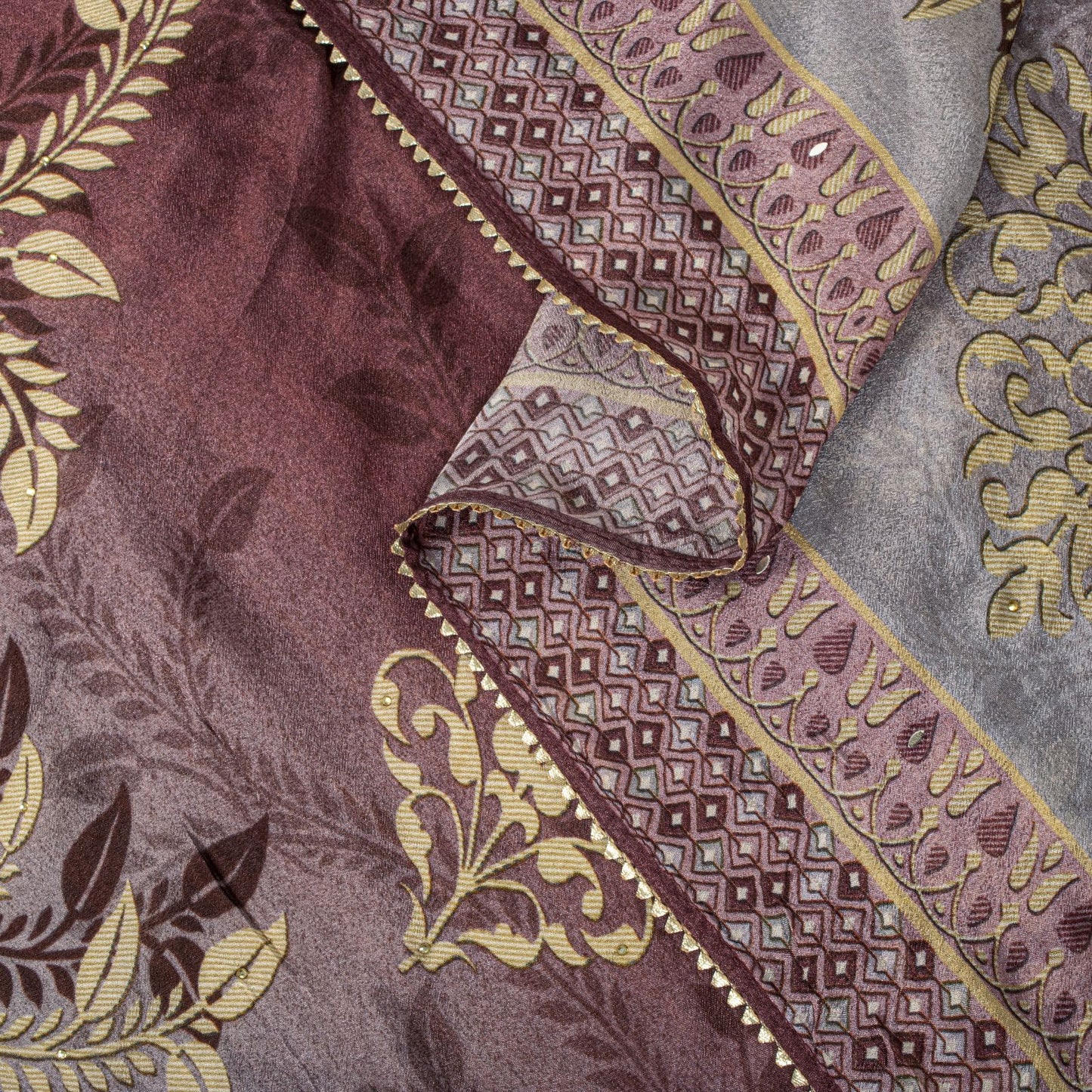 Sanskriti Vintage Brown Georgette Silk Dupatta/Stole Floral Printed Indian Veil