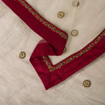 Sanskriti Vintage White Net Mesh Dupatta/Stole Hand Beaded Wedding Premium Veil