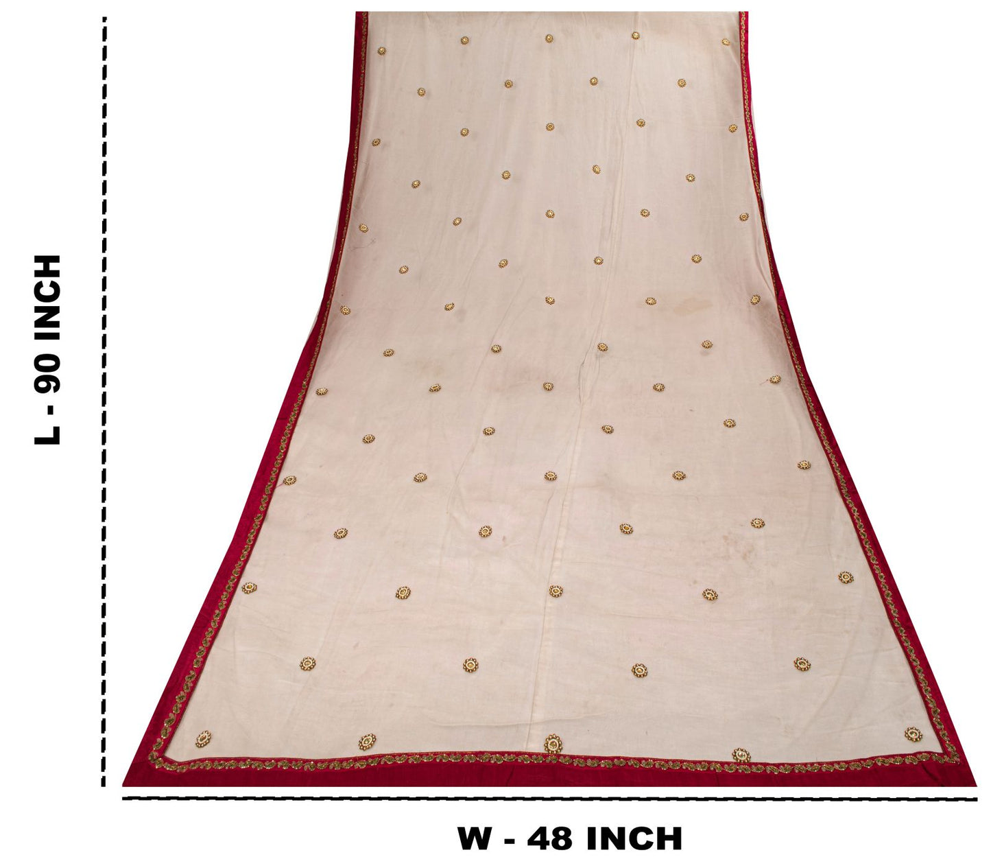 Sanskriti Vintage White Net Mesh Dupatta/Stole Hand Beaded Wedding Premium Veil