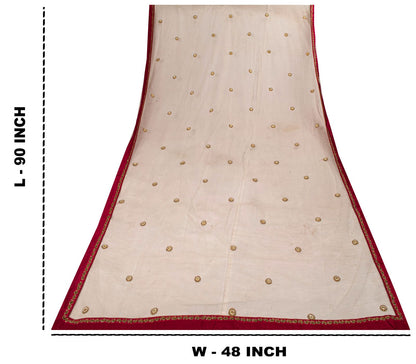 Sanskriti Vintage White Net Mesh Dupatta/Stole Hand Beaded Wedding Premium Veil